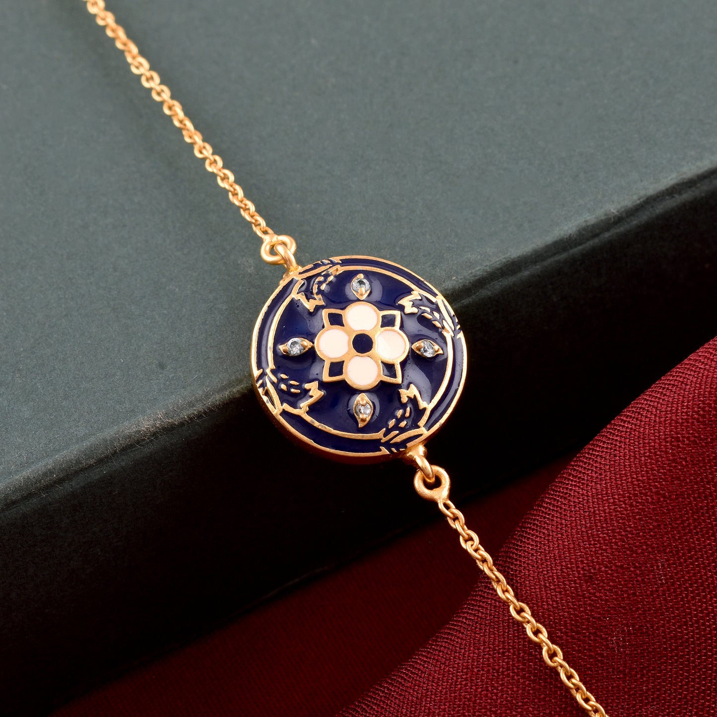 Elegant blue Enamel Floral Bracelet