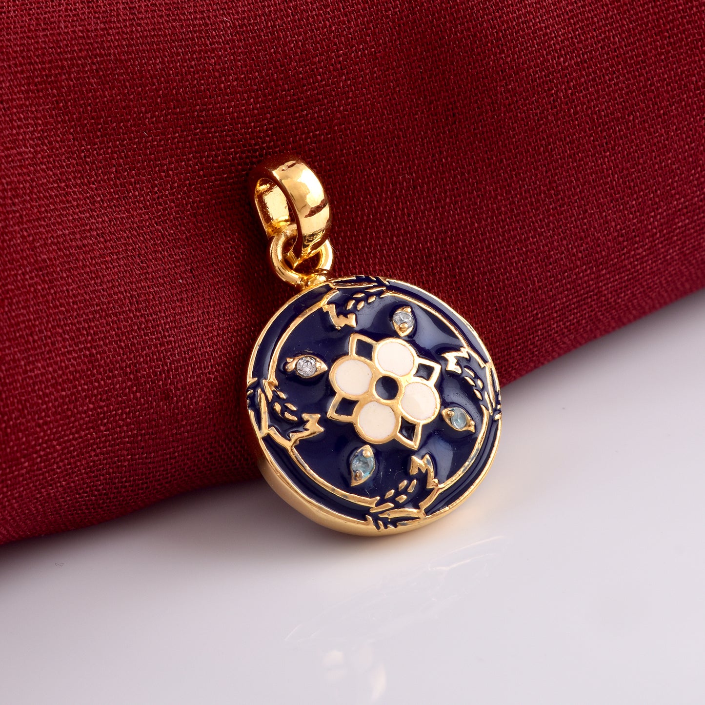 royal blue floral enamel pendant necklace