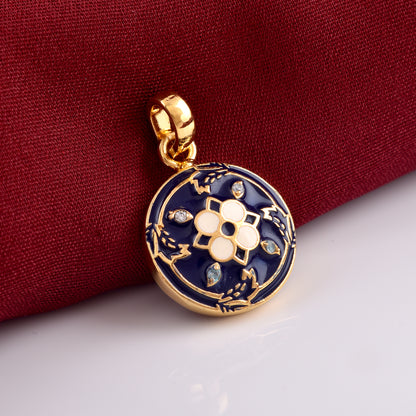 royal blue floral enamel pendant necklace